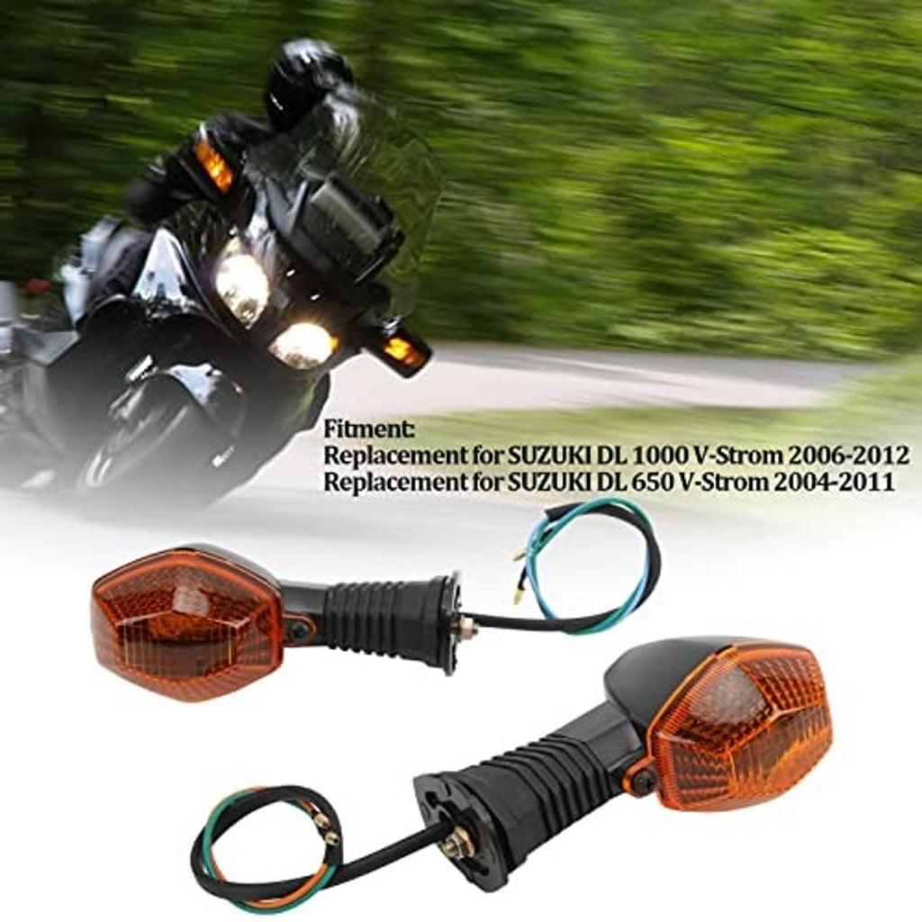 Amber front turn signal lamp pair with black housings and teal/black wire connectors