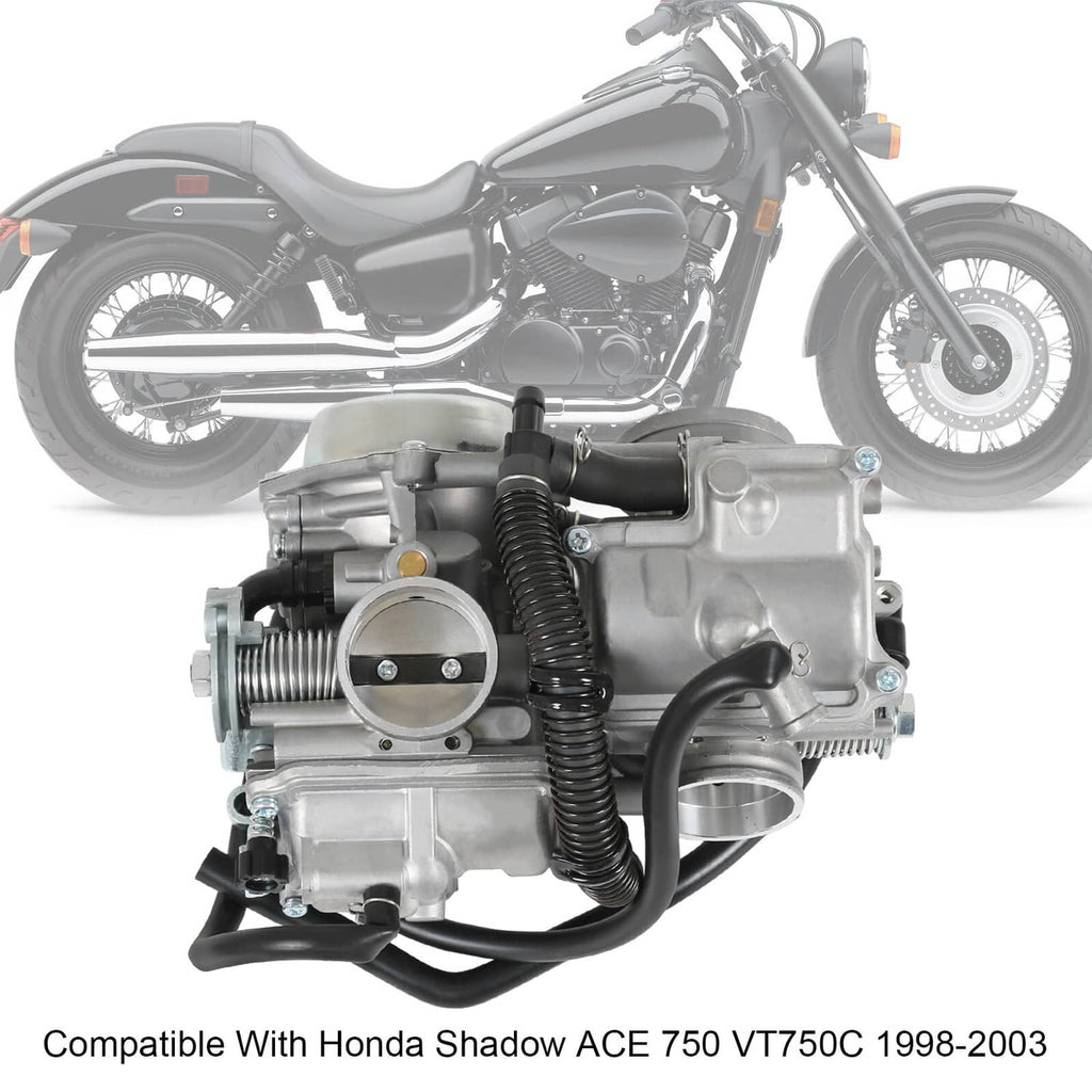 Carburetor assembly mounted on motorcycle engine for fitment view