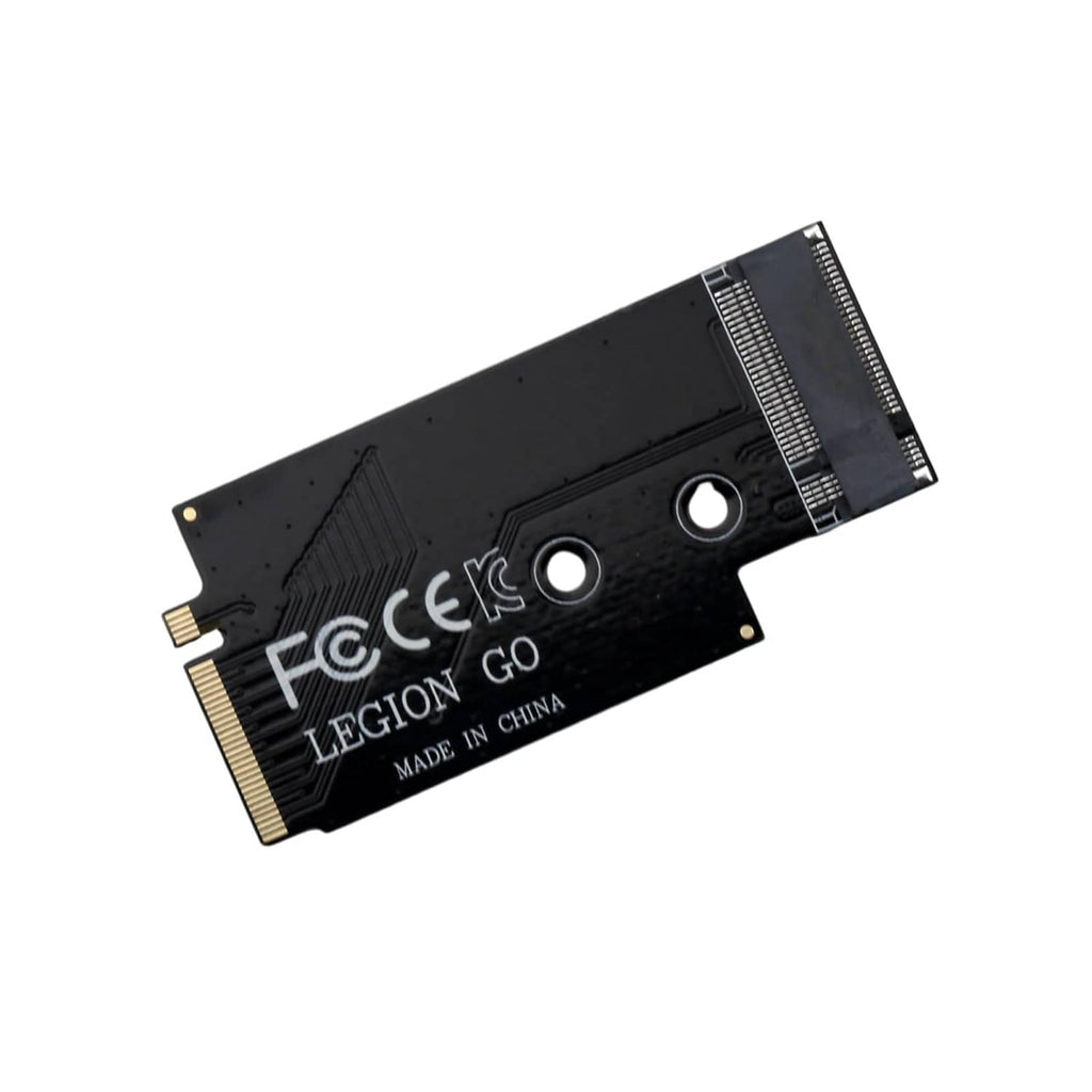 Black SSD adapter card with gold edge contacts and Legion Go label