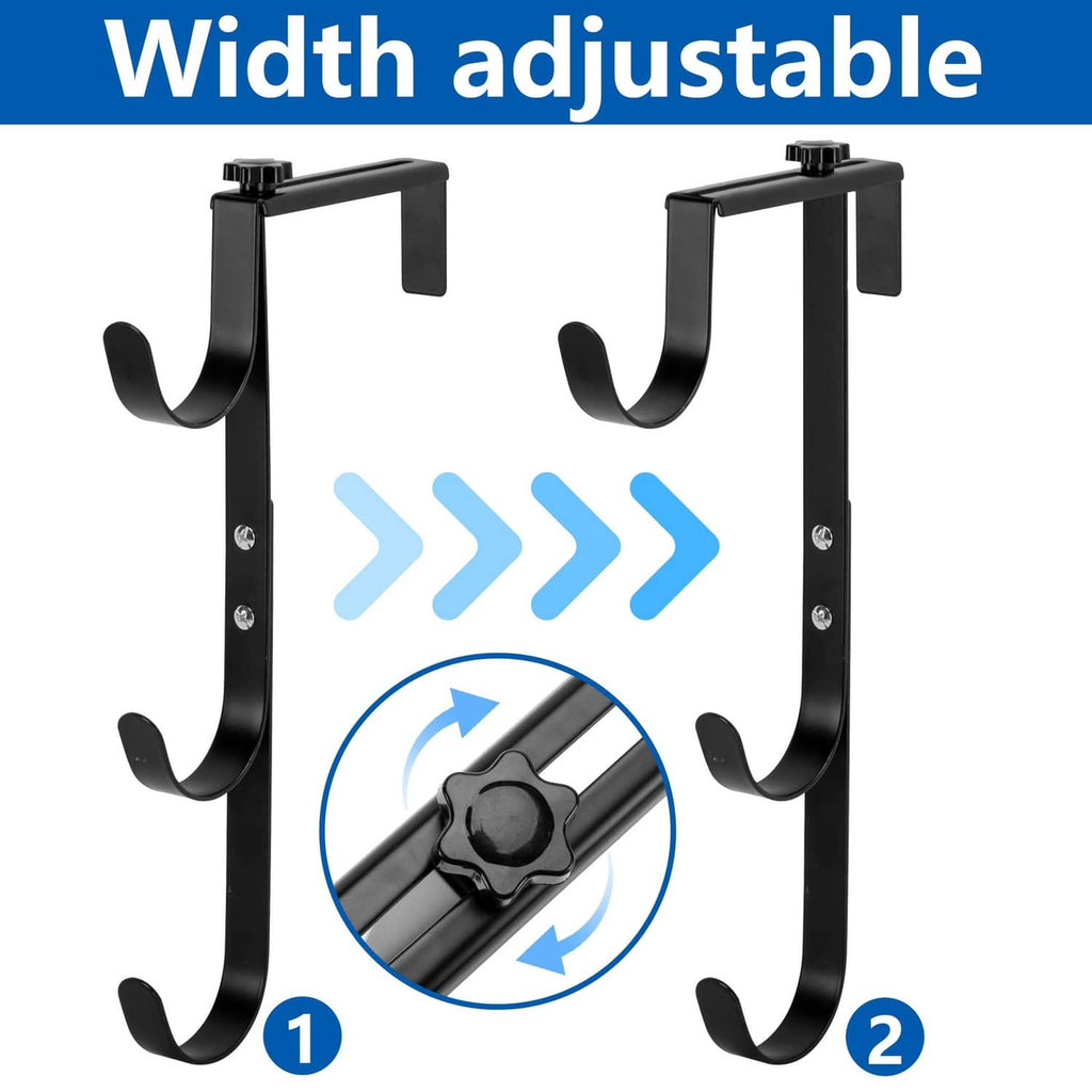 Black pool fence hook with adjustable width clamp and four mounting holes
