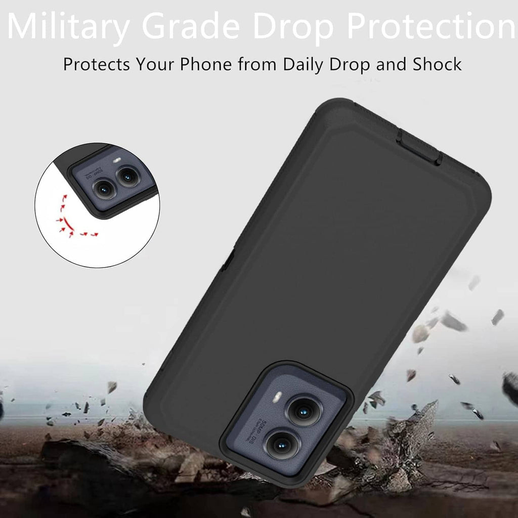 Black rugged drop-protection phone case with dual camera cutout