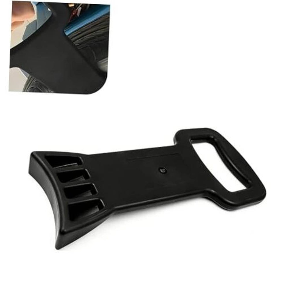 Black tire bead press removal clamp tool with hand grip and vented slots