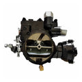 Marine electric choke carburetor with black housing and silver metal inlet fittings