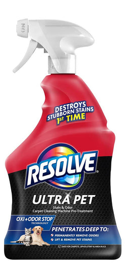 Resolve pet odor and stain remover spray bottle, red with white trigger sprayer