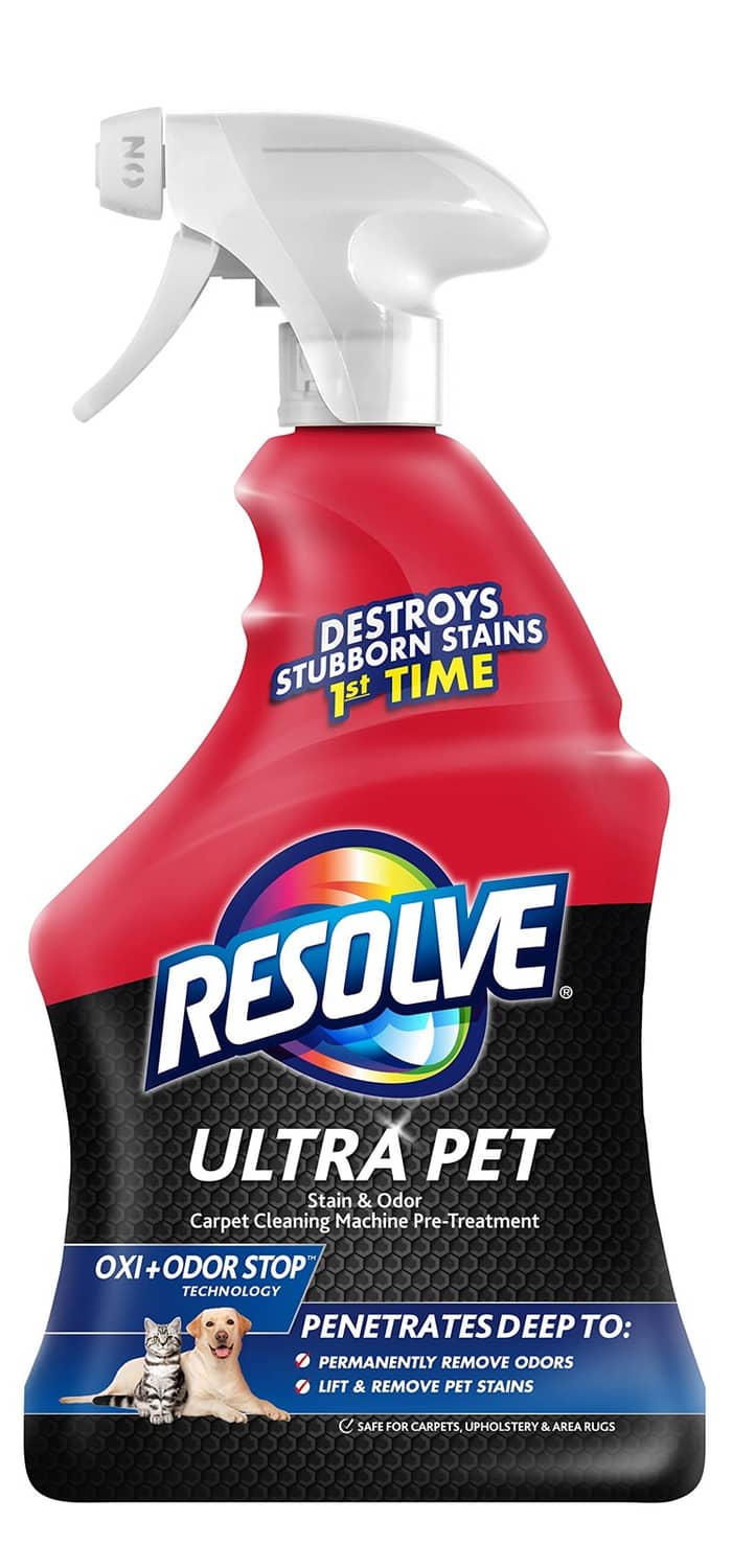 Resolve pet odor and stain remover spray bottle, red with white trigger sprayer