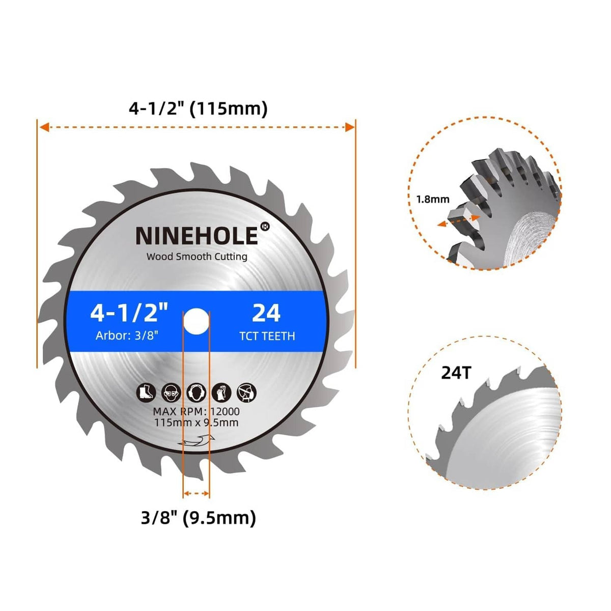 NINEHOLE 4-1/2 in circular saw blade, 24T, 3/8 in arbor size