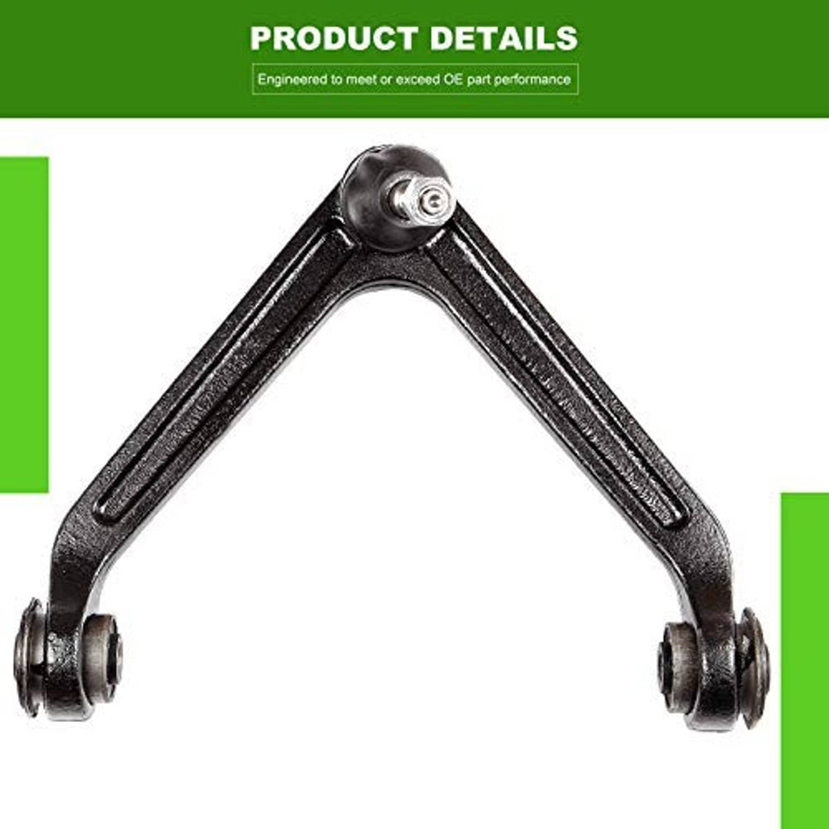 Front suspension control arm pair with black bushings and steel mounting brackets