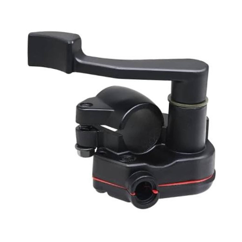 Black throttle lever thumb control handle with circular grip and mounting base