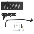 Black mower chute discharge shield with vented pattern and mounting bracket