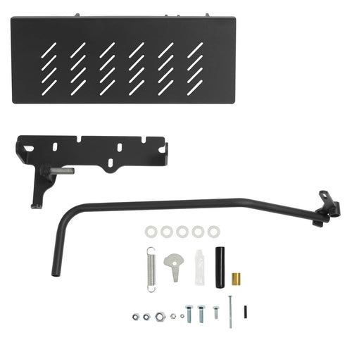 Black mower chute discharge shield with vented pattern and mounting bracket