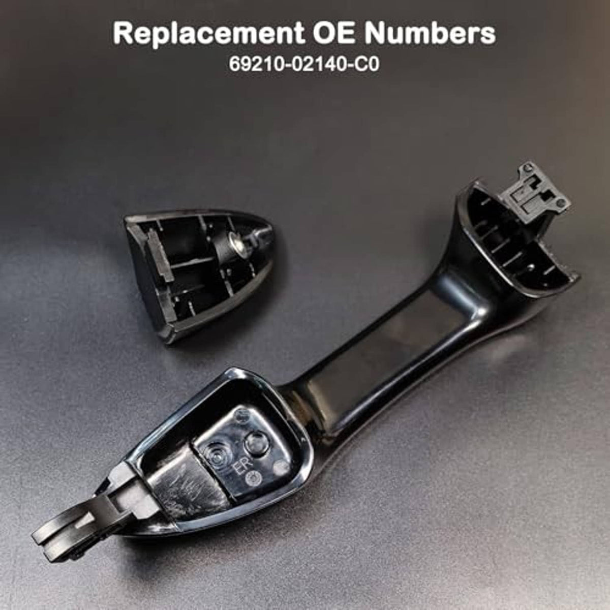 Black exterior door handle with replacement OE-style components