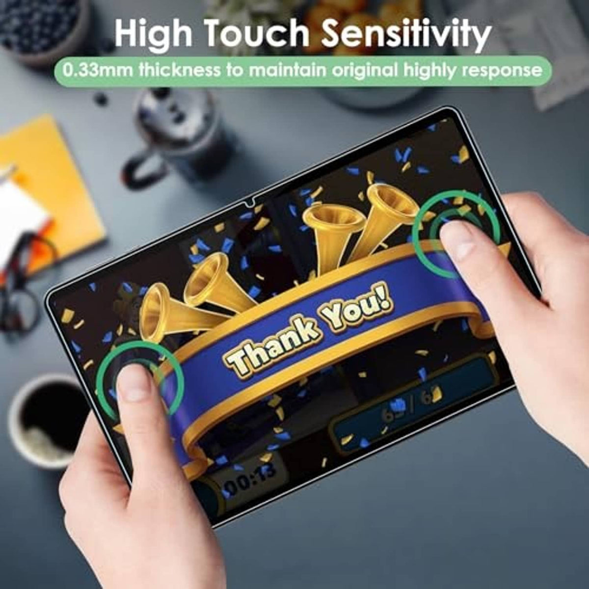 Tablet screen protector with high-touch sensitivity for smooth finger response