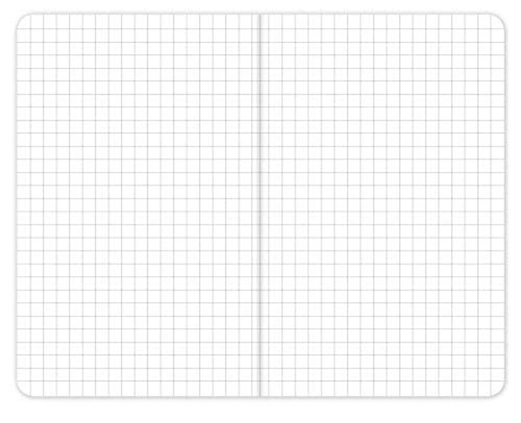 Open pocket notebook spread with full grid graph paper lines