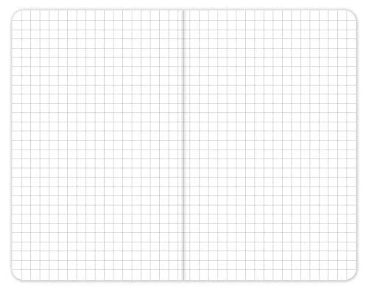 Open pocket notebook spread with full grid graph paper lines