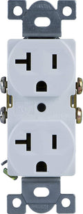 White duplex tamper-resistant wall receptacle with two grounded outlet openings