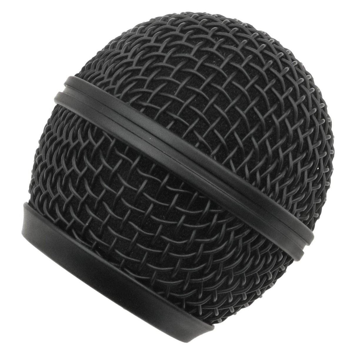 Black microphone mesh grill cover with thick rubber rim and curved shape