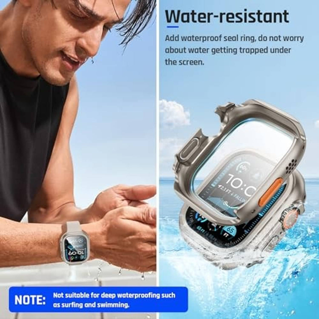 Water-resistant Apple Watch screen case, titanium frame with clear cover