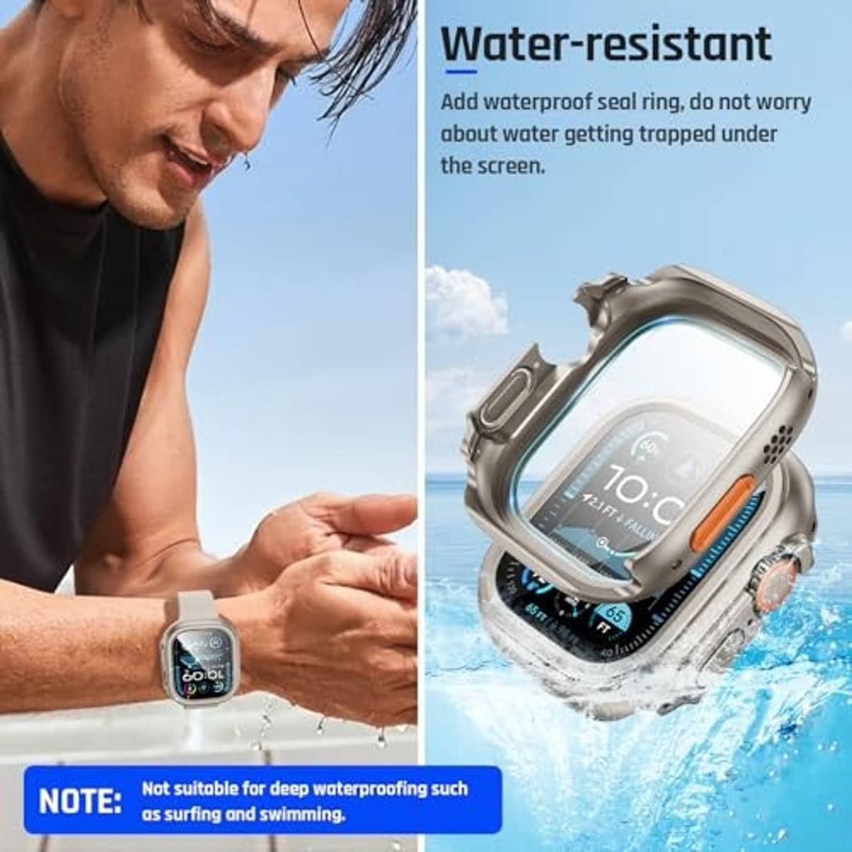 Water-resistant Apple Watch screen case, titanium frame with clear cover