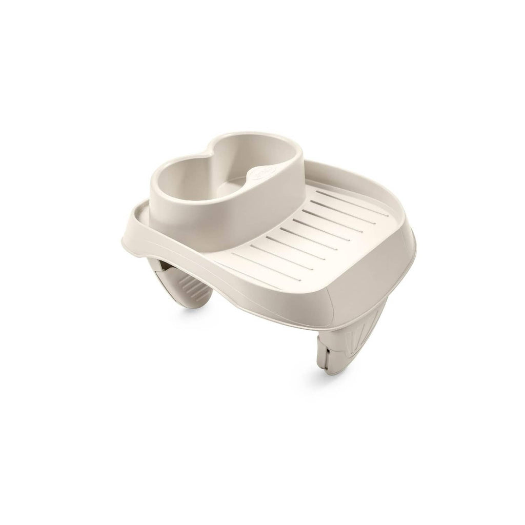 Attachable spa wall cup holder tray, light gray with two drink slots