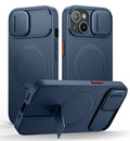 SURITCH iPhone 13/14 case, blue with magnetic camera cover and circular stand grip
