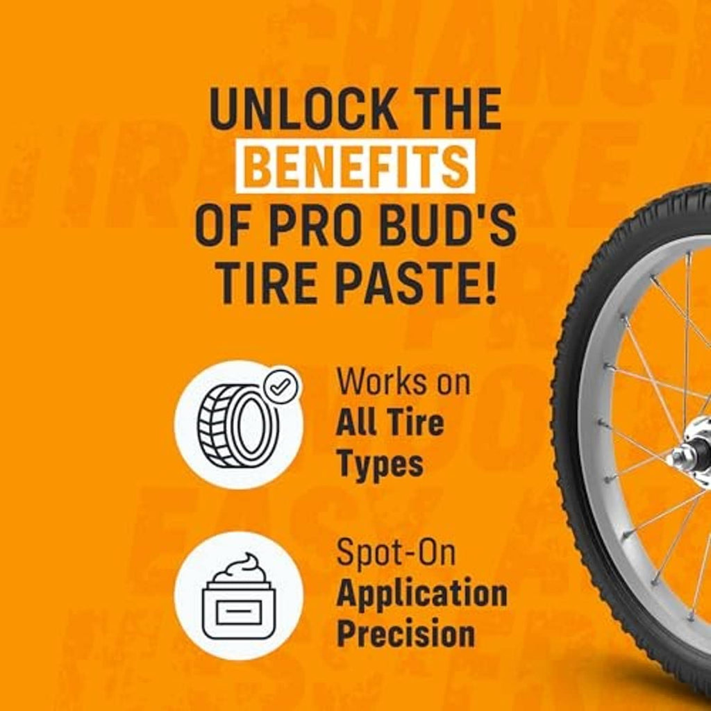 Tire paste promo graphic with tire wheel icon and soap application symbol