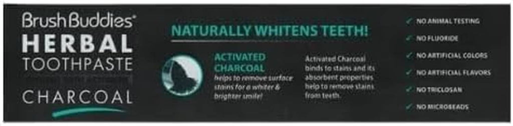 Herbal charcoal toothpaste packaging panel with activated charcoal and benefit icons