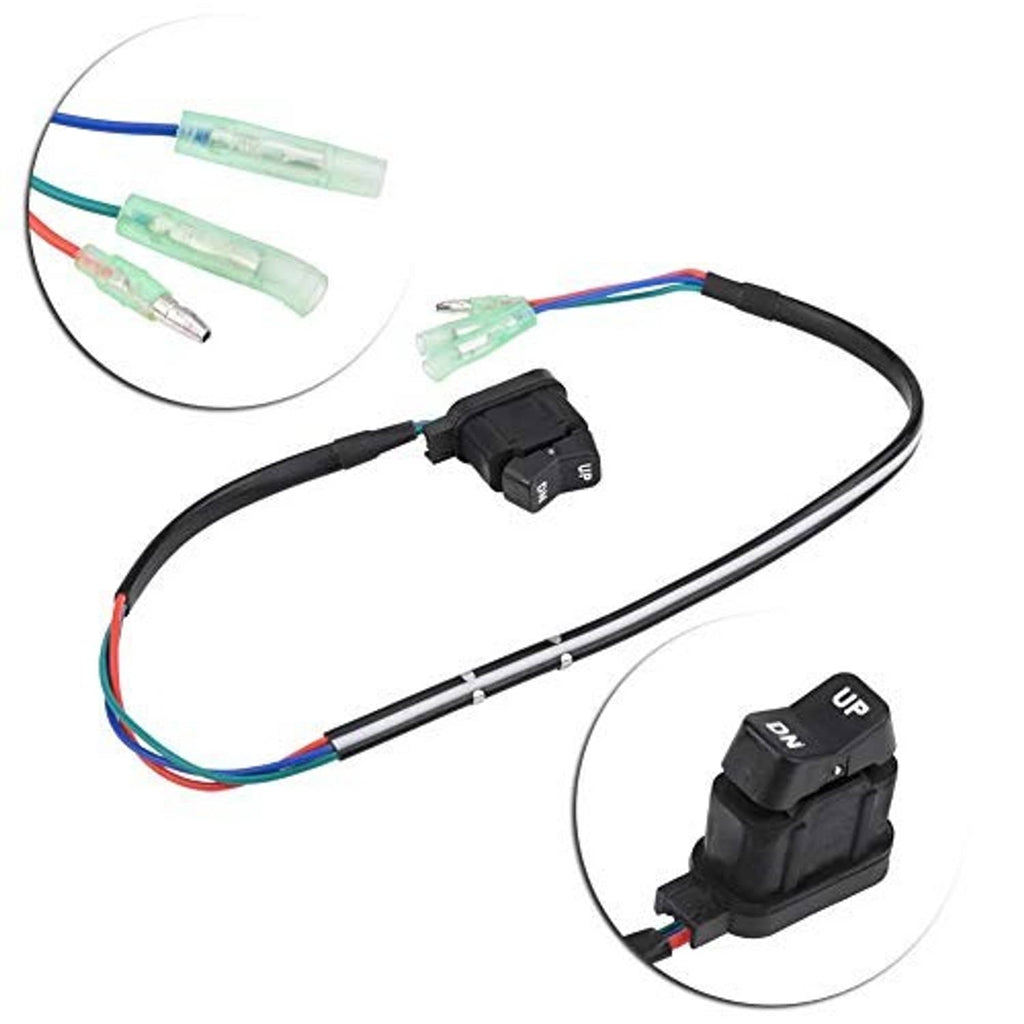 Power trim switch assembly with black cable, multi-color wires, and switch module with trim buttons