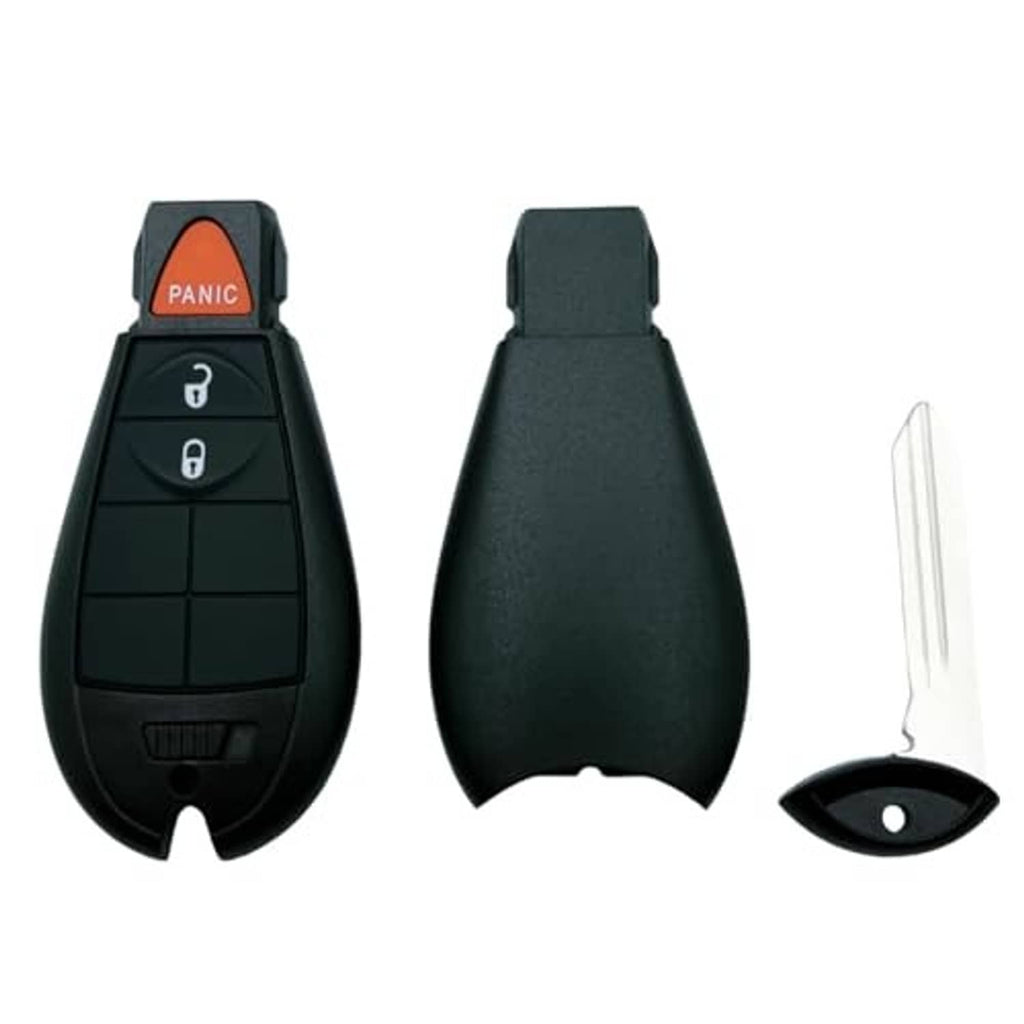 Black key fob shell case front and rear with orange PANIC button; blank key blade included