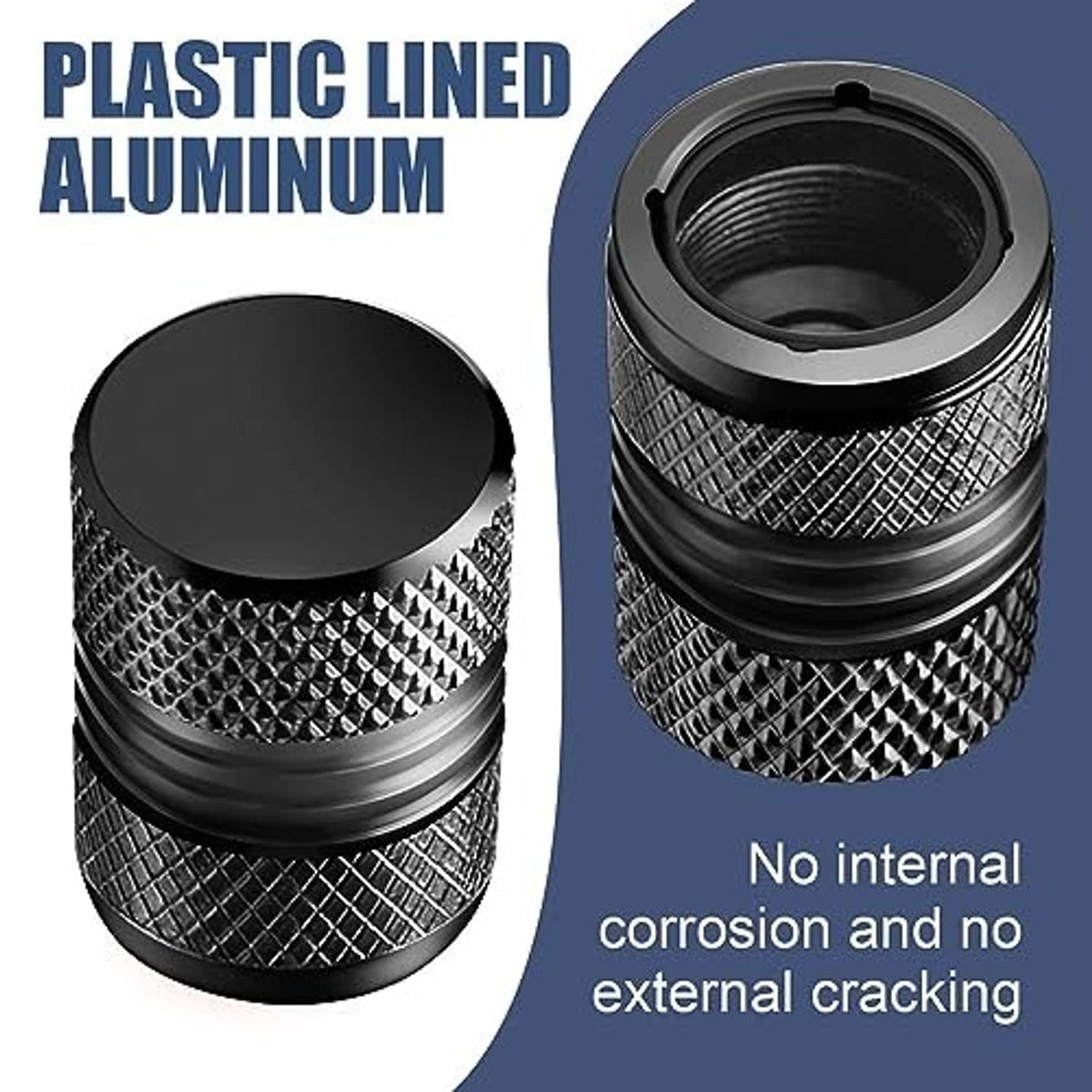 Black tire valve stem caps with paw-print badge, knurled sides, smooth flat top