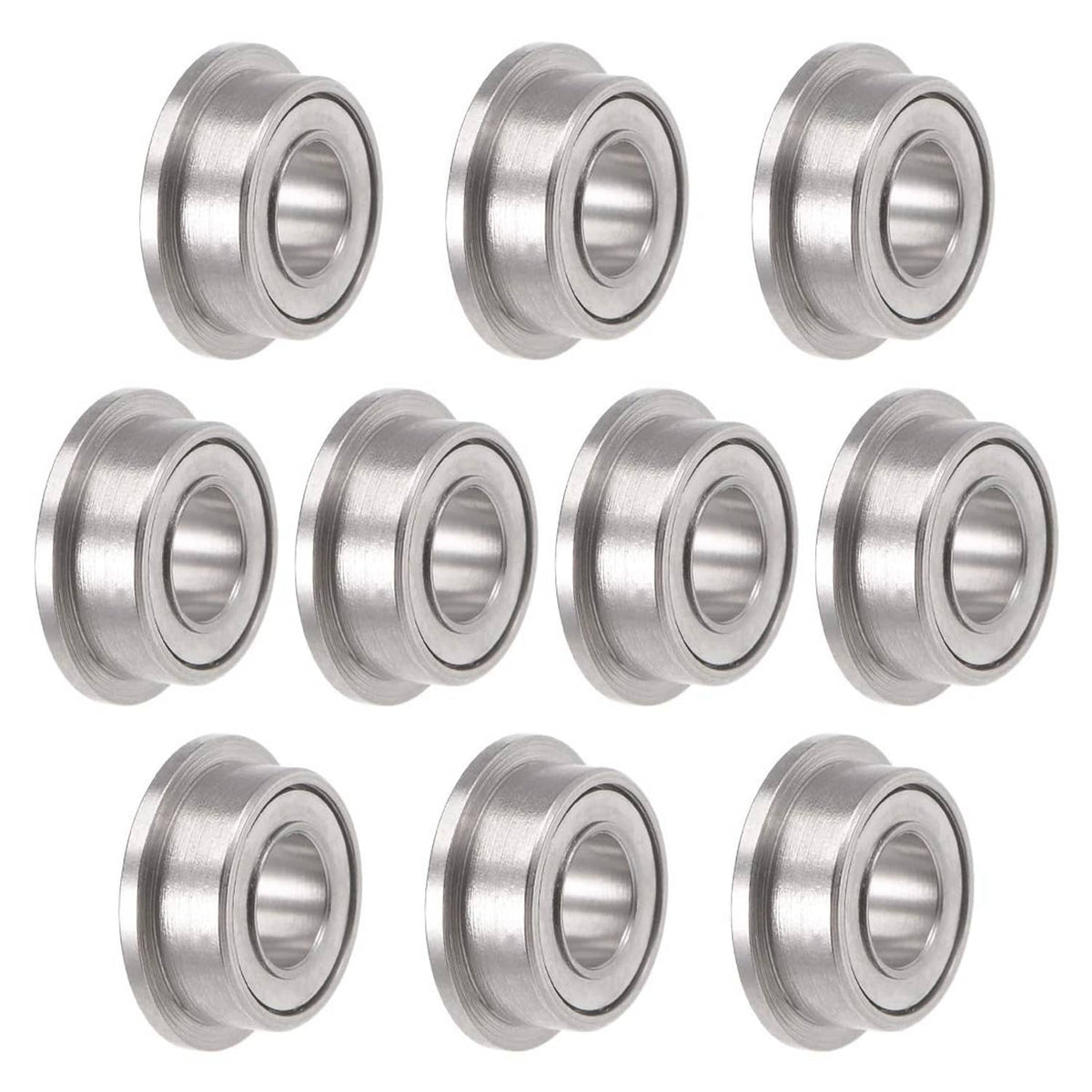 10-pack 3x6x2.5mm full-complement flanged ball bearings, silver steel