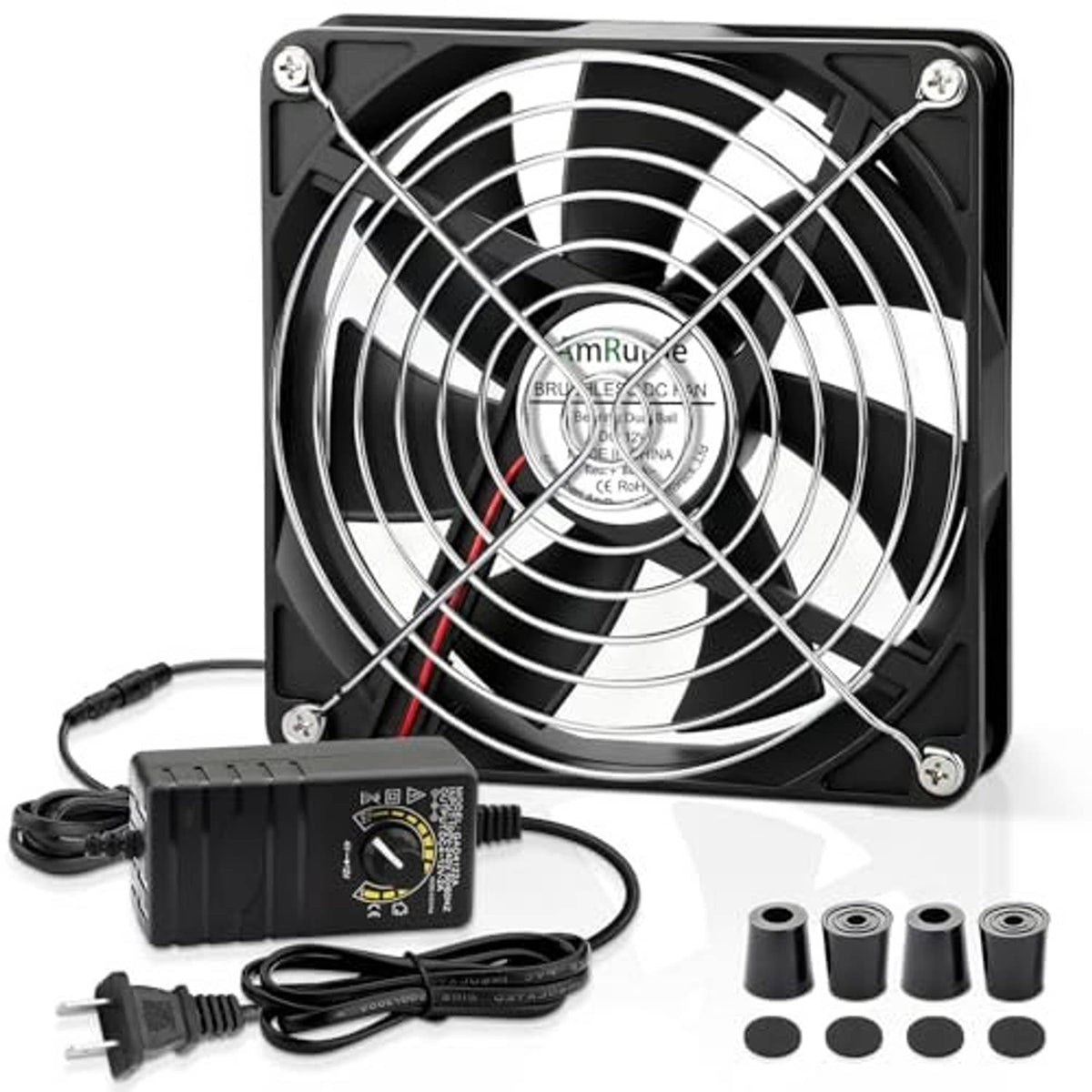 Dual 140mm computer cooling fan with speed controller and mounting feet set