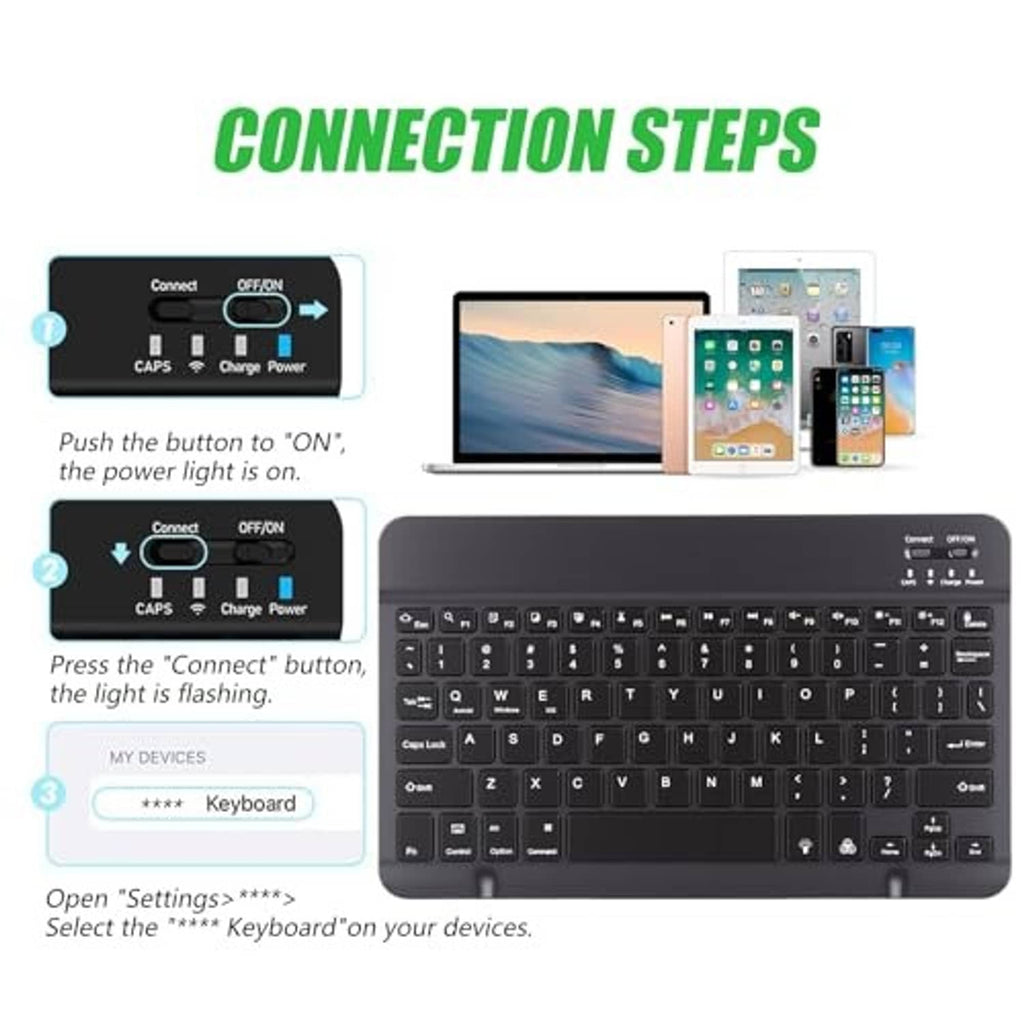 Black backlit tablet keyboard case with function keys and built-in trackpad