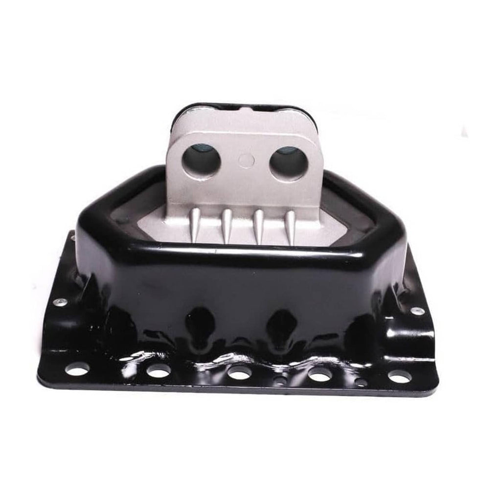 Black engine mount with silver top plate and side mounting bolt holes