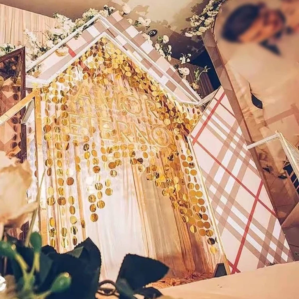 Gold sequin beaded door curtain with dangling round discs