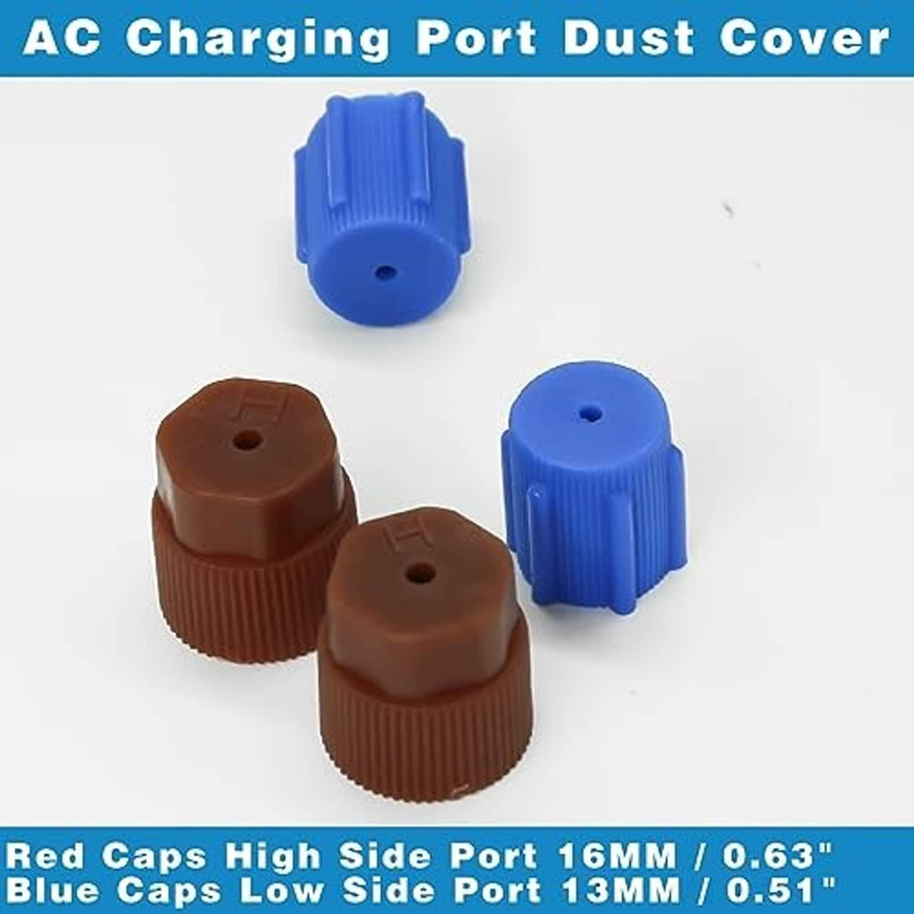A/C charging port dust cover caps set with blue and brown red-capped parts