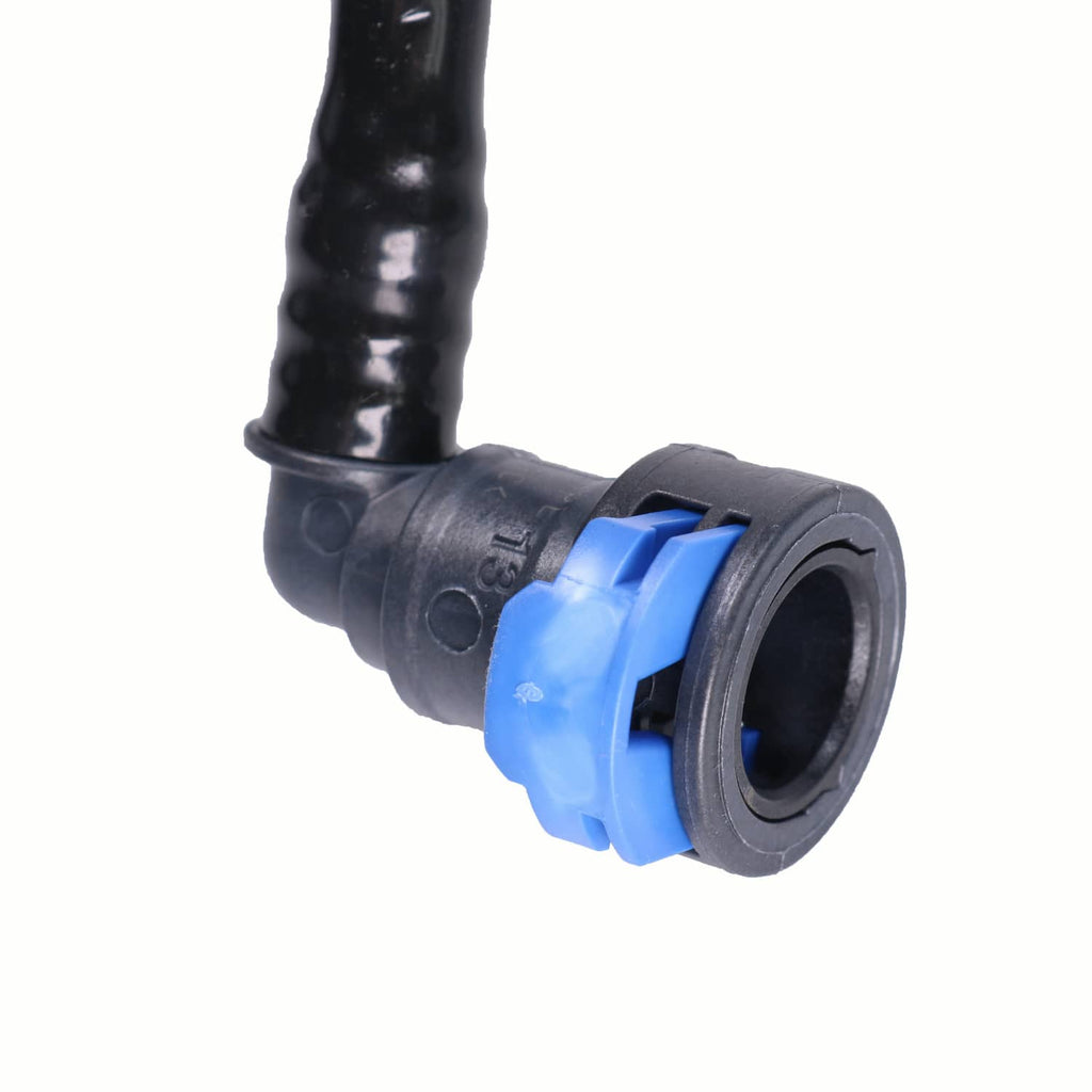 Close-up of blue-ring fuel vapor hose fitting on black plastic connector