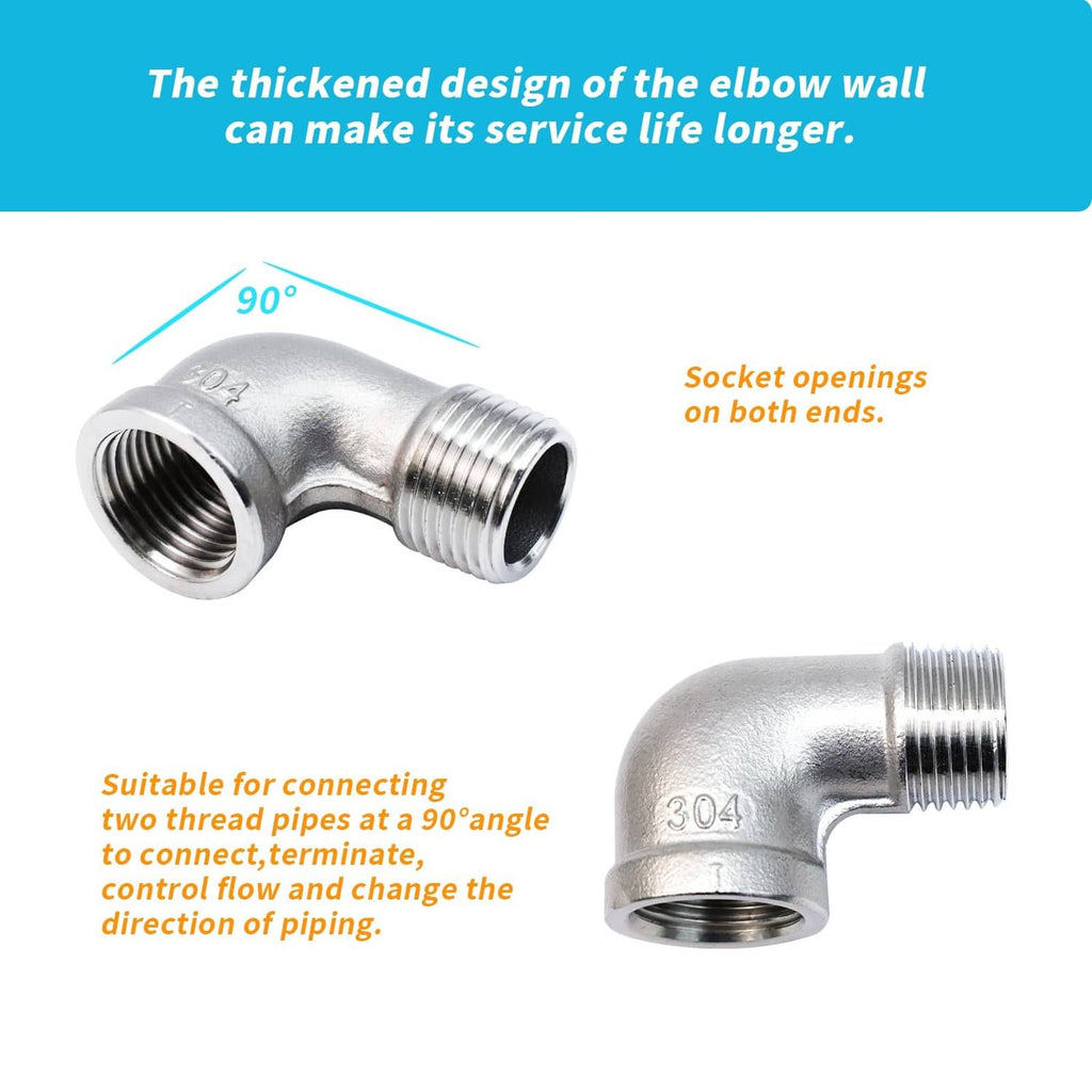 90° stainless steel elbow pipe fitting with socket openings on both ends