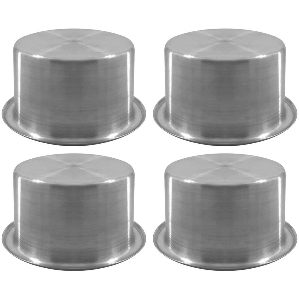 Set of 4 stainless steel drop-in anti-spill cups, round rim and open center