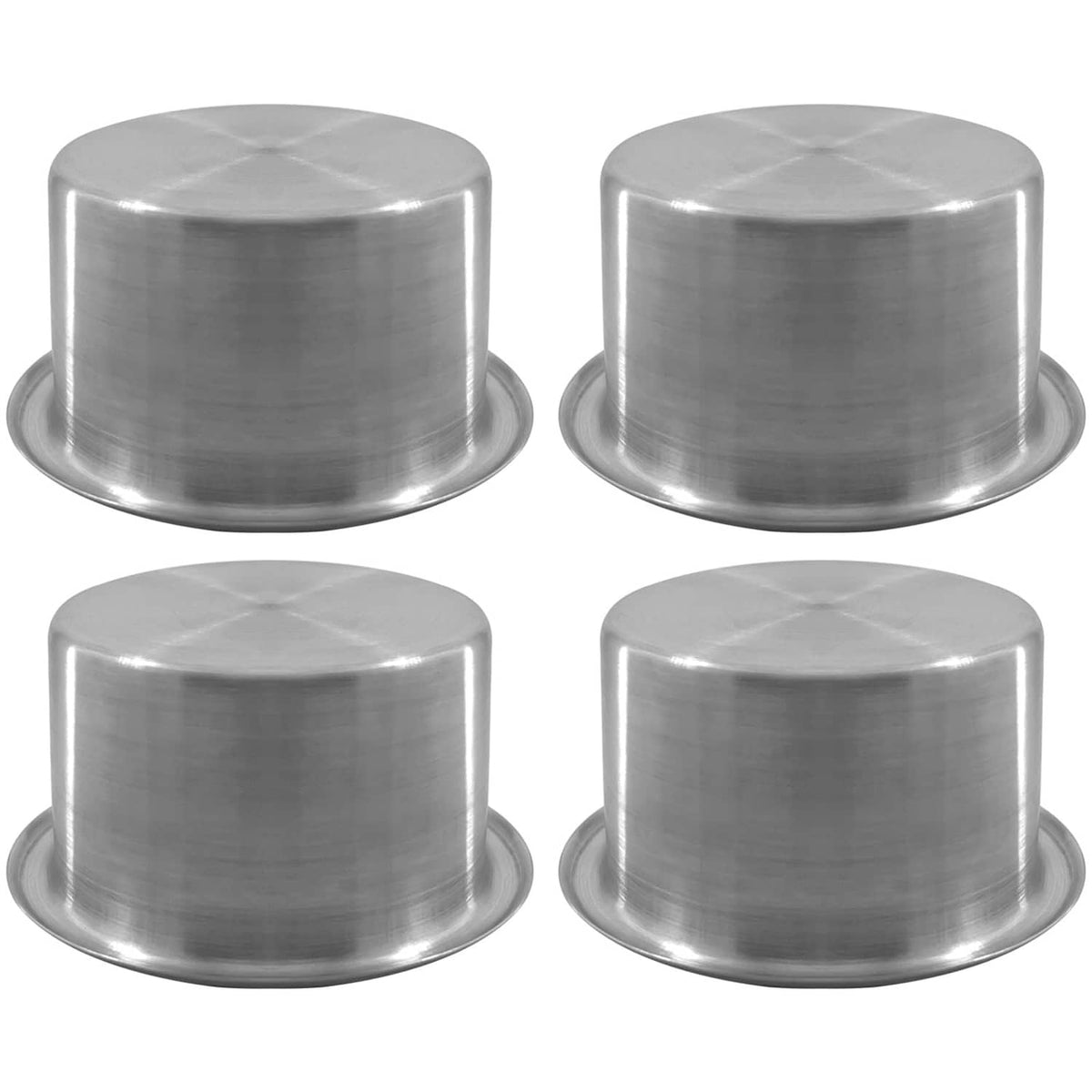 Set of 4 stainless steel drop-in anti-spill cups, round rim and open center