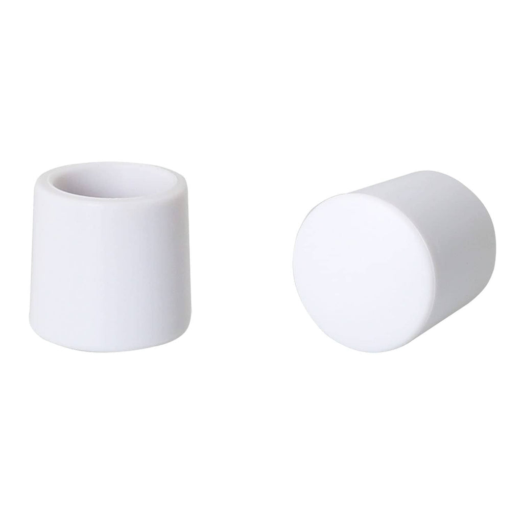 White rubber door stop bumper tip, cylindrical cap with open center, angled