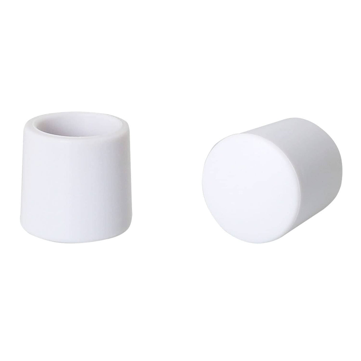 White rubber door stop bumper tip, cylindrical cap with open center, angled