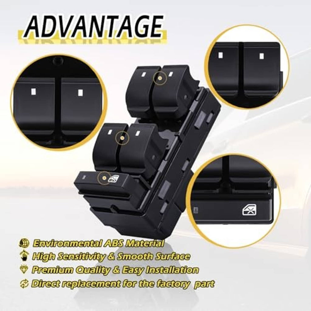Black power window switch module with rocker controls and window lock switch