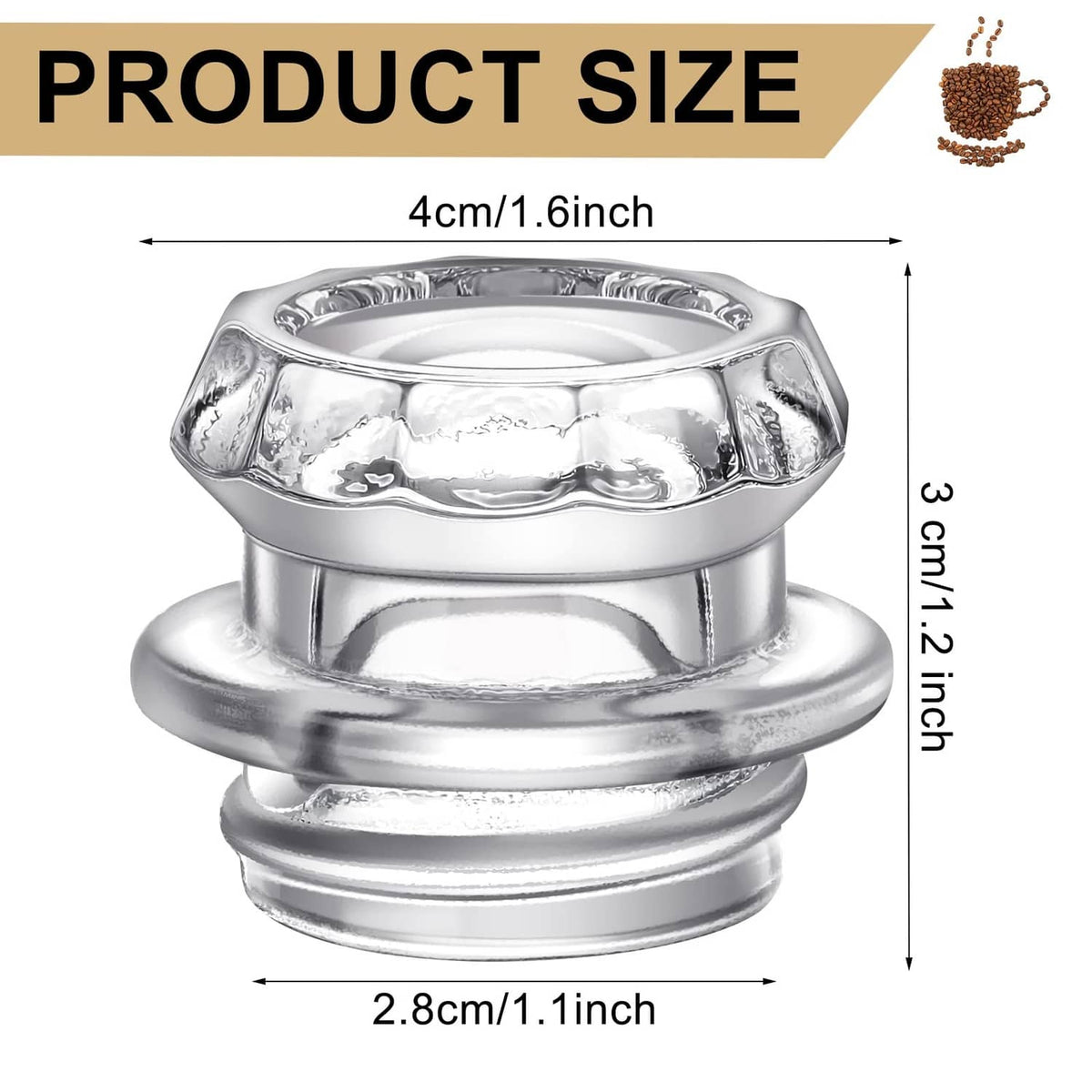 Close-up coffee percolator replacement top insert with clear glass dome and metal rim