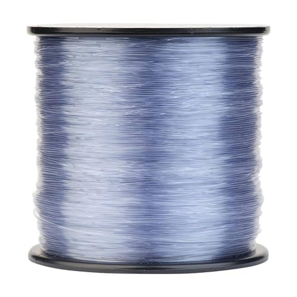 Steel blue monofilament fishing line spool, close-up of wound line