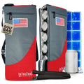 Insulated slim golf bag cooler in gray with red bottom, front zip pocket and strap