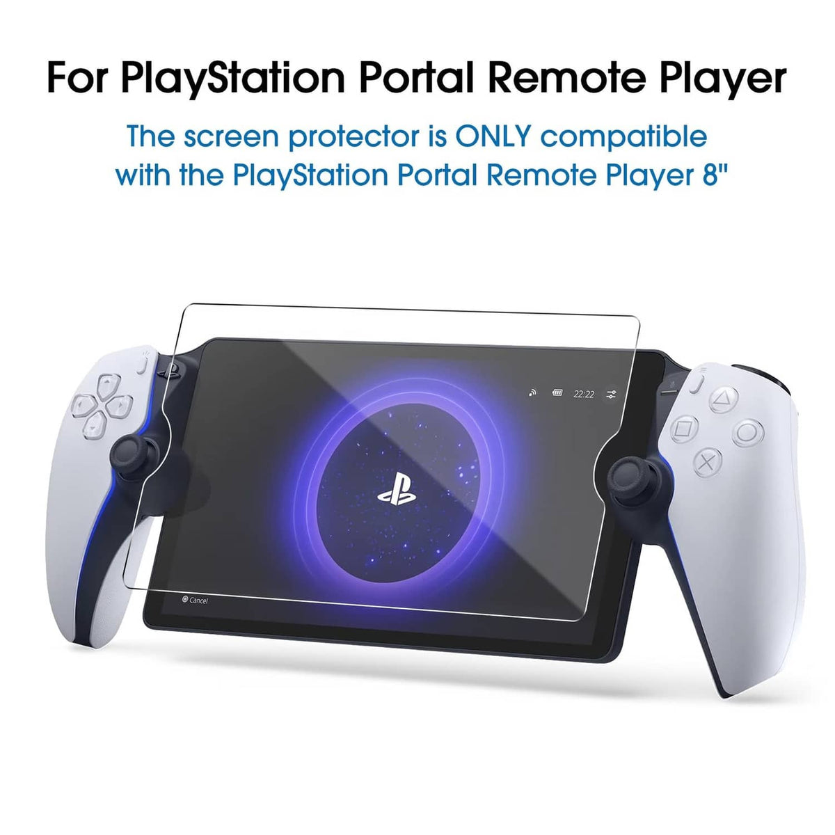 Tempered glass screen protector applied to PlayStation Portal Remote Player screen