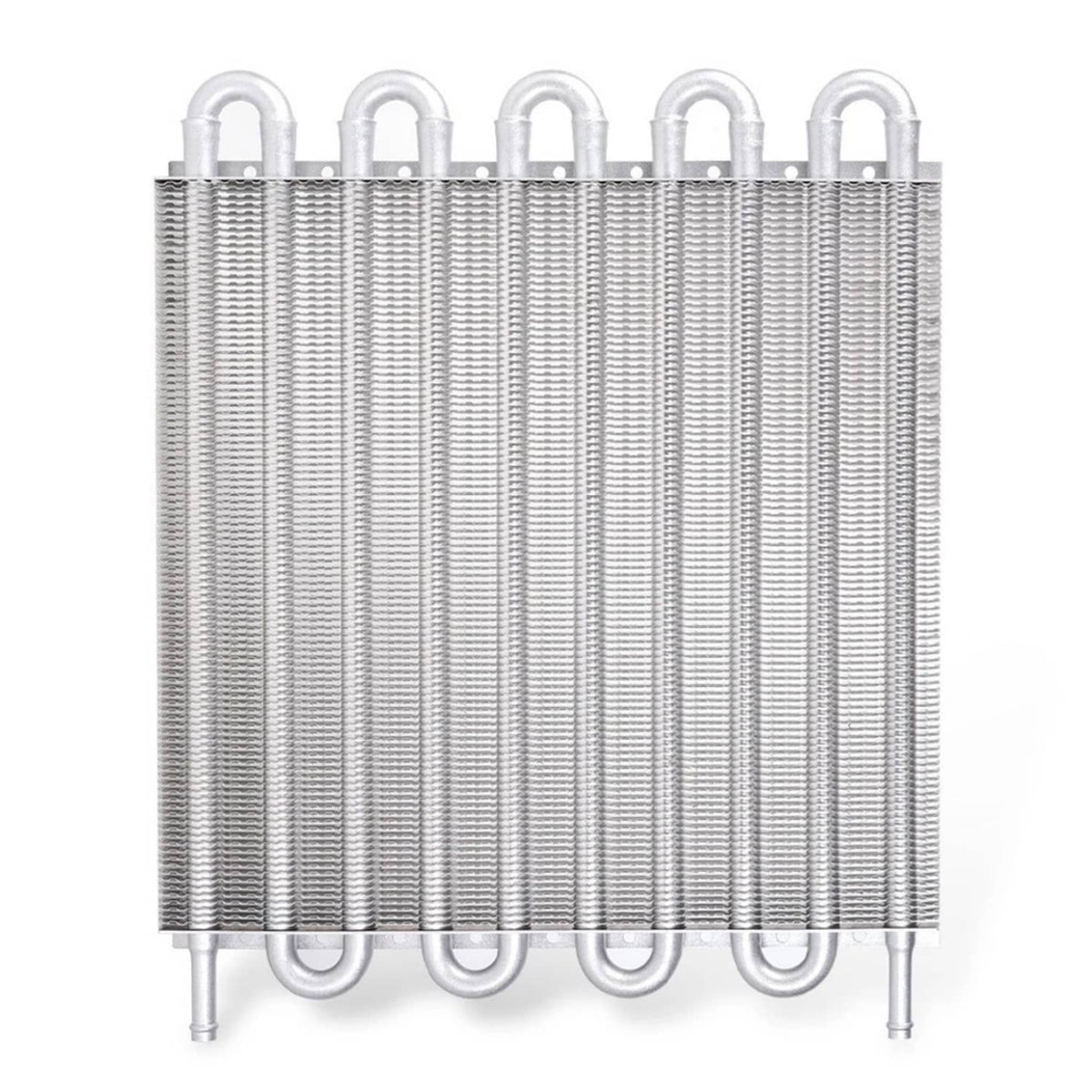 Aluminum multi-row oil cooler radiator core with inlet loop tubes and fin arrays