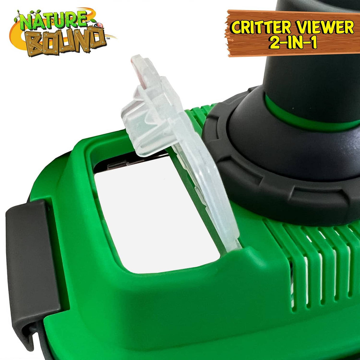 Close-up of green critter viewer habitat with clear microscope lid