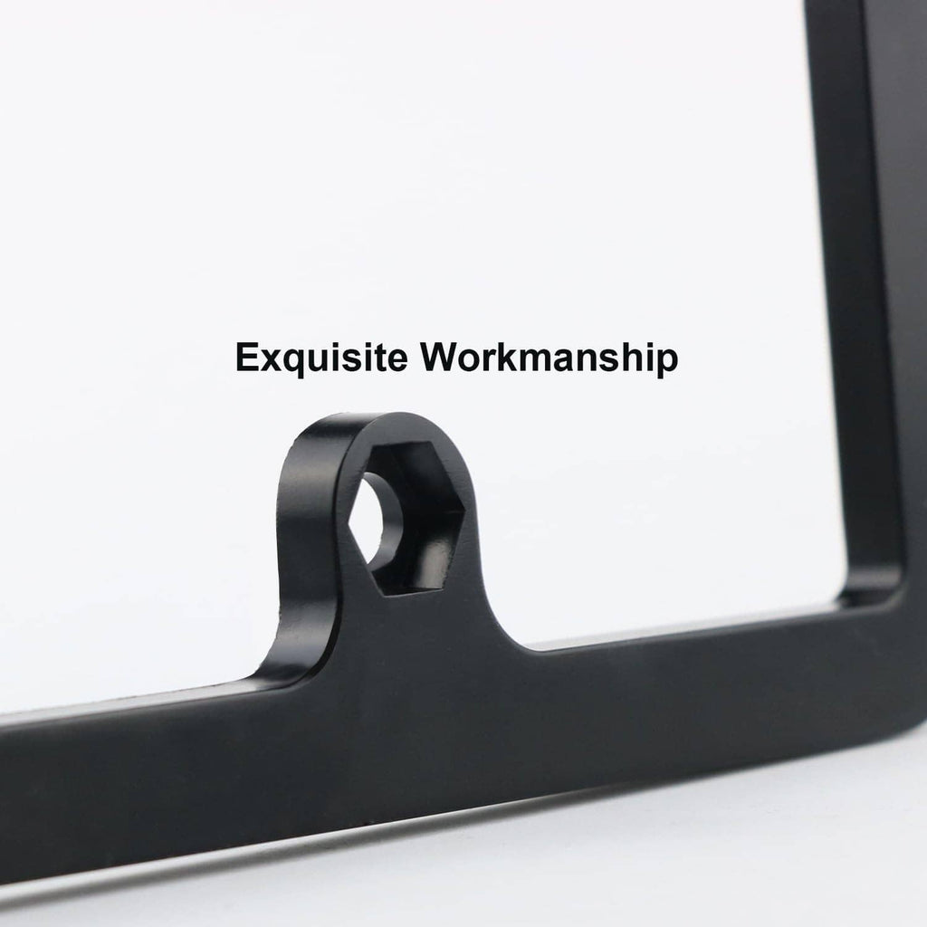 Close-up of black mounting bracket corner on license plate camera frame