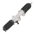 Rack-and-pinion steering gear box with black accordion bellows and mounting brackets